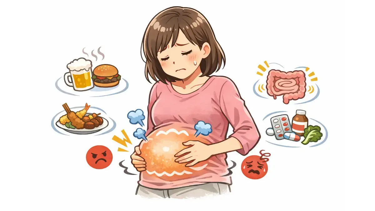 腹部膨満感のイラスト